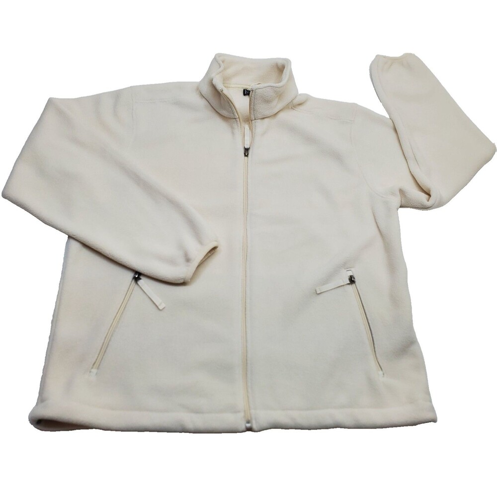 VTG New Lands End Mens Full Zip Beige Polartec Fleece Jacket L 42/44 Made in USA